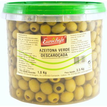 Azeitona Verde sem Caro�o Eurochefe em Balde PE 1800g