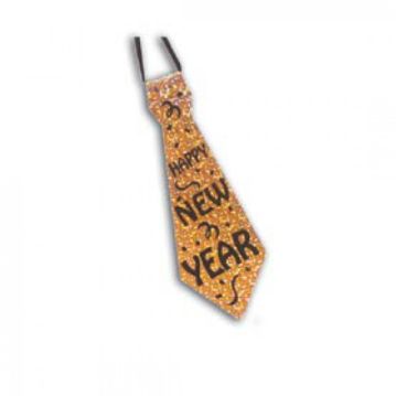 Gravata em carto Dourada Happy New Year 510mm 12 un