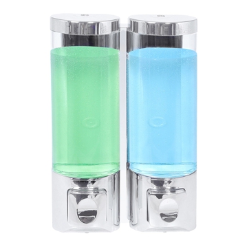 Dispensador de Gel de Banho e Champ 2x400ml Plstico ABS Prateado 137x63x203mm