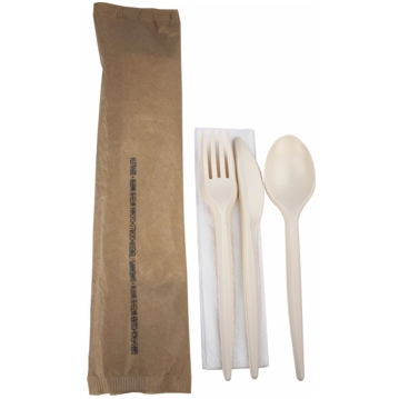 Conjunto Garfo + Faca + Colher 160mm Mater-Bi + Guardanapo 500 un