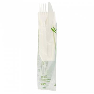 Garfo + Faca em CPLA branco + Guardanapo 500un