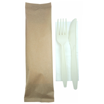Conjunto Garfo + Faca Biodegradvel e Compostvel em Milho + Guardanapo 500un