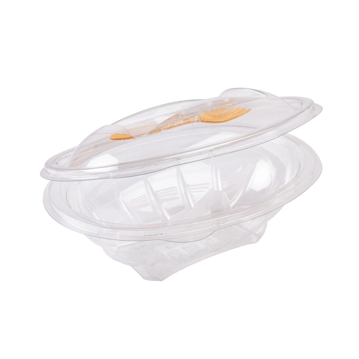 Embalagem Pl�stico PET/RPET Oval Sekipack 500ml 190x140x76mm com Garfo Madeira 400 un