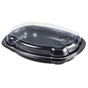 Contentor Oval para Micro-ondas em Plstico PP Preto com Tampa Transparente OPS 850ml 233x170x35mm 240 un