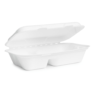 Contentor Rectangular em Bagao Branco 2 cavidades 158x245x63mm Vegware 4x50un