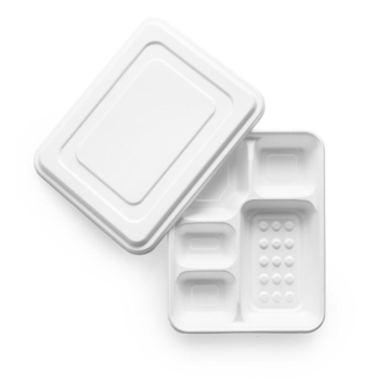 Bandeja Rectangular 5 divises com Tampa em Cana de Acar 282x220x37mm Vegware 200un