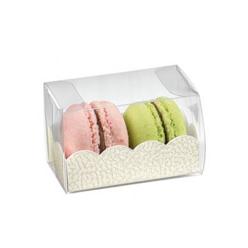 Embalagem de Plstico Transparente com base em Cartolina Marfim para Macarons 80x50x50mm 200 un