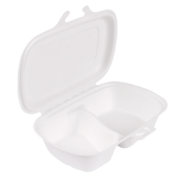 Contentor Rectangular em Cana de Acar Branco 2 Compart. 224x140x60mm 900ml 8x50un