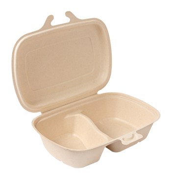 Contentor Rectangular em Cana de Acar Natural 2 Compart. 224x140x60mm 900ml 8x50un