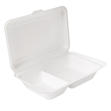 Contentor Rectangular em Cana de Acar Branco 2 Compart. 255x165x70mm 940ml 5x50un