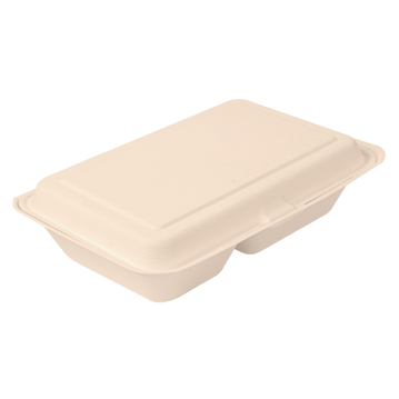 Contentor Rectangular em Cana de Acar Natural 2 Compart. 255x165x70mm 940ml 5x50un