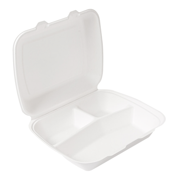 Contentor Rectangular em Cana de Acar Branco 3 Compart. 230x180x73mm 950ml 4x50un