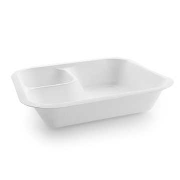 Bandeja em Bagao Branco 2 Compartimentos 550ml 18oz 195x180x40mm 20g Vegware 12x50un