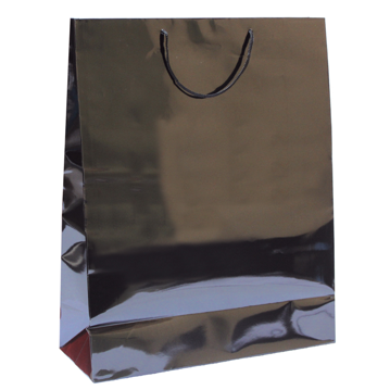 Saco Papel Boutique Preto com Asa Cordo 400+150x500mm 100un