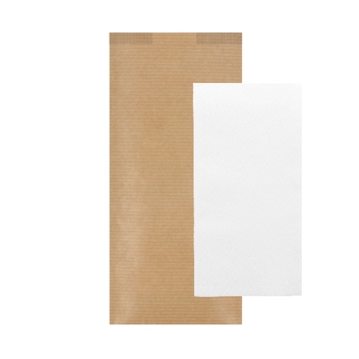 Saqueta Talheres Natural Kraft Verjurado 110x250mm + Guardanapo Tissue 2 folhas 320x400mm 300 un
