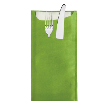 Saqueta Talheres Celulose Kiwi 112x225mm + Guardanapo Dry Tissue 330x400mm 250 un