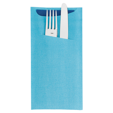Saqueta Talheres Celulose Turquesa 112x225mm + Guardanapo Dry Tissue 330x400mm 250 un