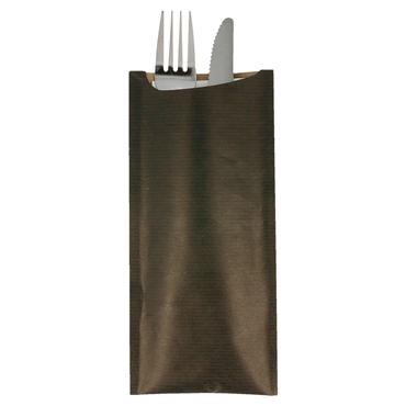 Saqueta Talheres Kraft Verjurado Preto 85x195mm + Guardanapo Dry Tissue 330x330mm 250 un