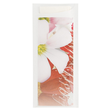 Saqueta Talheres Celulose Branca Flores 85x195mm + Guardanapo Dry Tissue 330x330mm 250 un