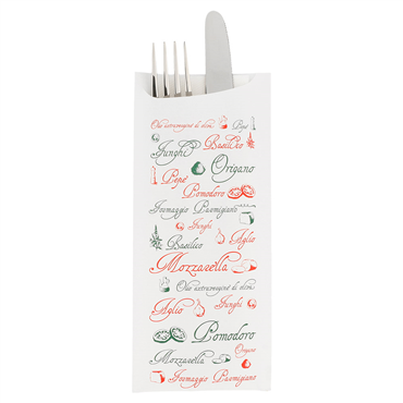 Saqueta Talheres Celulose Branca Pizza 85x195mm + Guardanapo Dry Tissue 330x330mm 250 un