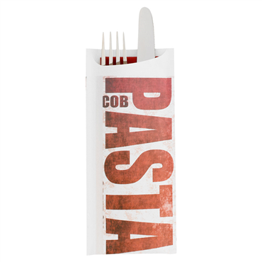 Saqueta Talheres Celulose Branca Fast Food 85x195mm + Guardanapo Dry Tissue 330x330mm 250 un
