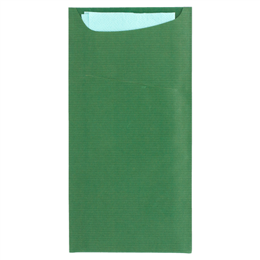 Saqueta Talheres Kraft Verjurado Verde 112x225mm + Guardanapo Tissue 2 folhas 330x400mm 400 un