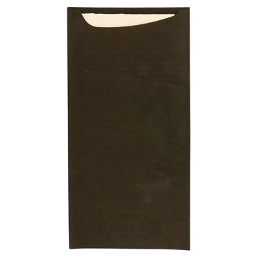 Saqueta Talheres Kraft Verjurado Preto 112x225mm + Guardanapo Tissue 2 folhas 330x400mm 400 un