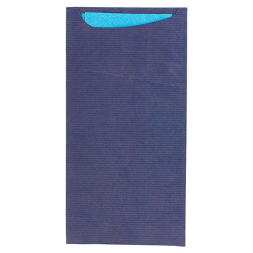 Saqueta Talheres Kraft Verjurado Azul 112x225mm + Guardanapo Tissue 2 folhas 330x400mm 400 un