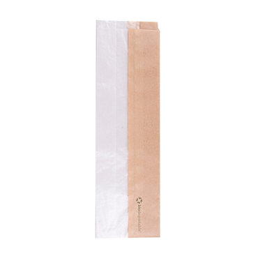 Saqueta de Papel Kraft com Janela em papel Cristal 90+55x300mm 250 un