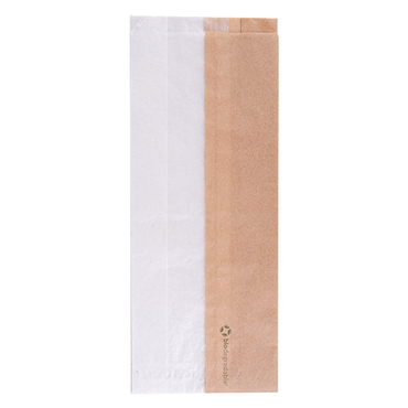 Saqueta de Papel Kraft com Janela em papel Cristal 120+60x300mm 250 un
