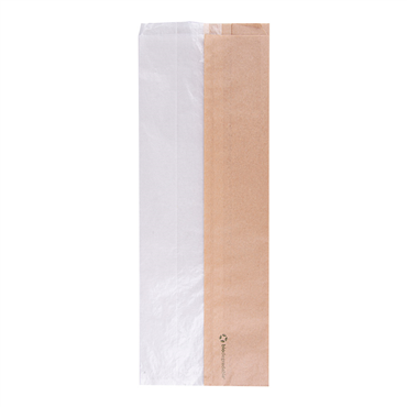 Saqueta de Papel Kraft com Janela em papel Cristal 140+80x380mm 250 un