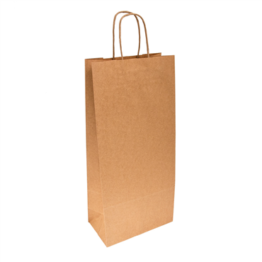 Saco para Garrafa Castanho Kraft Asa Retorcida - 180+100X390un 250 un