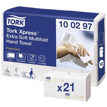 Toalhas de Mos de Papel Z 2 folhas 212x340mm Interfolhas Tork Xpress Extra Suave 21x100un
