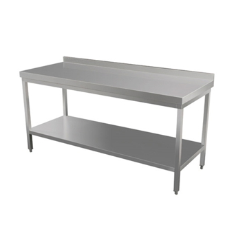 Mesa de Trabalho em Inox para Parede com Rebordo 2 Nveis 1600x700x960mm
