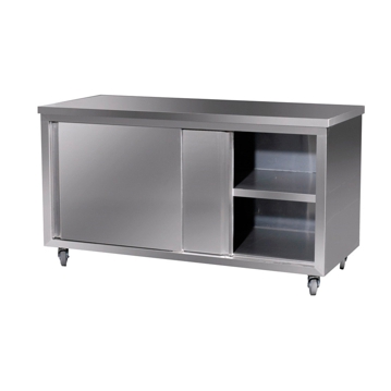 Mesa de Trabalho em Inox com Portas e Rodas 3 Nveis 1200x600x850mm